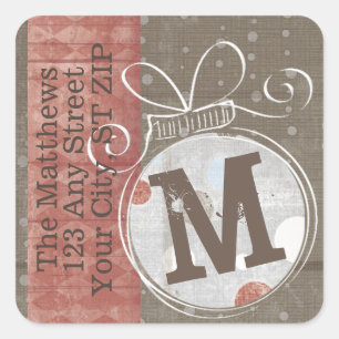 Adesivo Quadrado Endereço do remetente do monograma de Jingle Bell