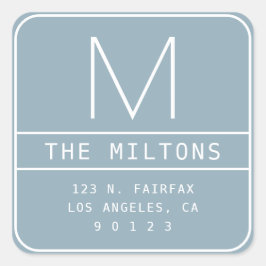 Adesivo Quadrado Endereço e Monograma de Devolução Moderno | Azul p