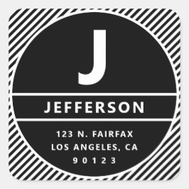 Adesivo Quadrado Endereço e Monograma de Retorno Inspirado Moderno