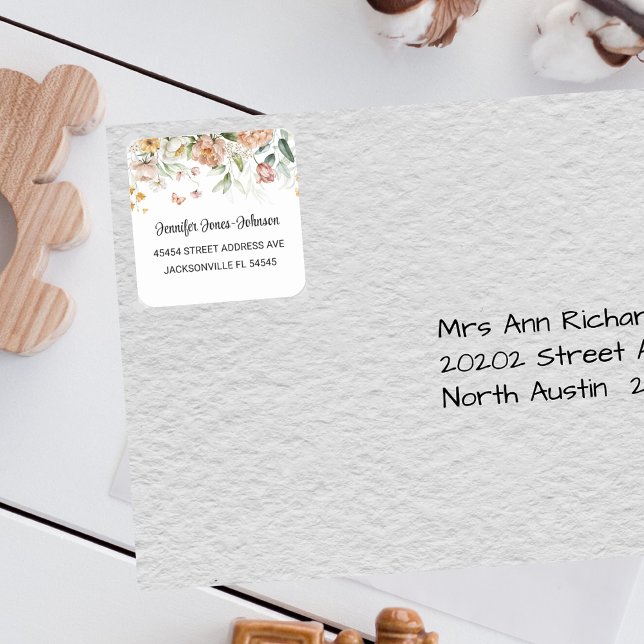 Adesivo Quadrado Endereço Floral do Chá de fraldas de Rapariga Rosa (Criador carregado)