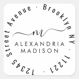 Adesivo Quadrado Endereço Inicial do Monograma de Script Raiz Moder