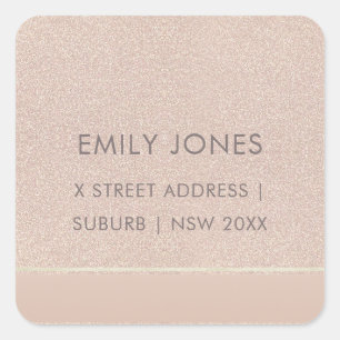 ADESIVO QUADRADO ENDEREÇO MINIMAL DO ROSA DOURADO SHIMMER