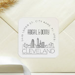 Adesivo Quadrado Endereço Personalizado do Casamento Cleveland<br><div class="desc">Um conjunto de adesivos de endereços de casamento com tema Cleveland em um estilo aberto com tema deco e representando o horizonte único da cidade.</div>