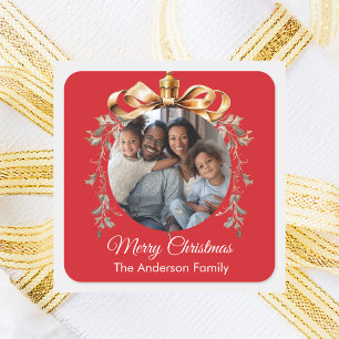 Adesivo Quadrado Enfeite de Natal dourado e vermelho para foto da f