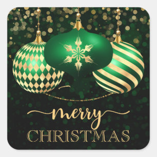 Adesivo Quadrado Enfeite de Natal Elegante Verde e Dourado