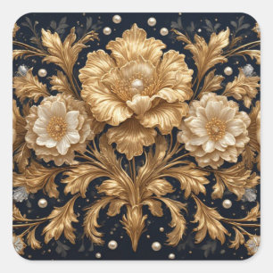 Adesivo Quadrado Enfeite Floral Dourado