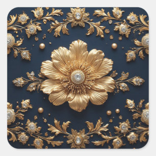 Adesivo Quadrado Enfeite Floral Dourado