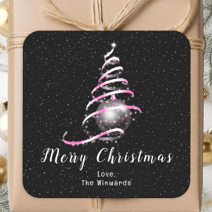Adesivo Quadrado Enfeite Rosa e Preto Feliz Natal
