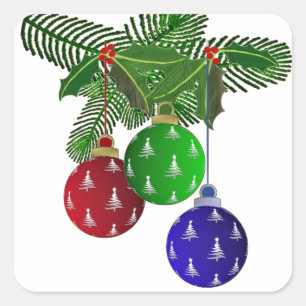 Adesivo Quadrado Enfeites Coloridos de Natal para Árvore