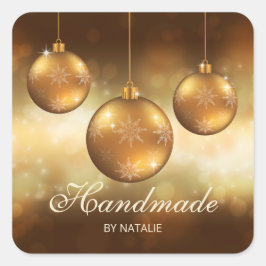Adesivo Quadrado Enfeites de Natal Amarelo Dourado - Feito à Mão -