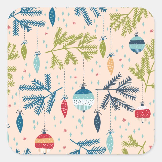 Adesivo Quadrado Enfeites de natal antigos moídos pendurados em árv (Frente)