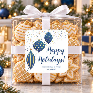 Adesivo Quadrado Enfeites de Natal em Azul e Dourado e Pontos de Fe