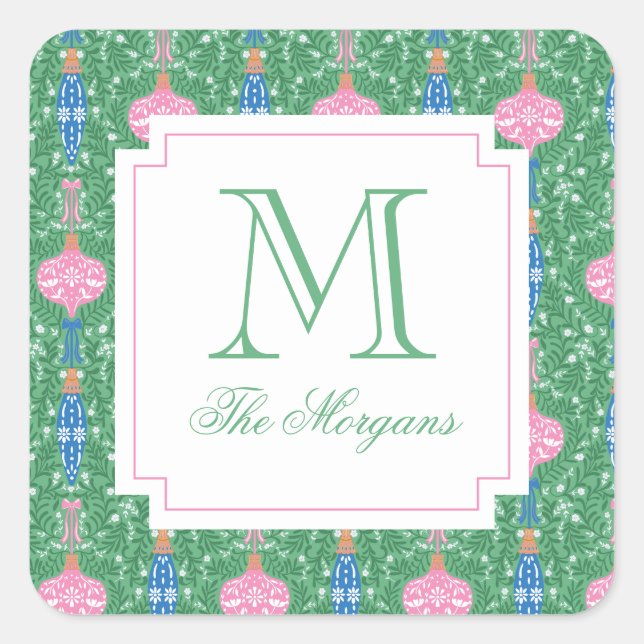 Adesivo Quadrado Enfeites de natal Festivos Presente Monograma (Frente)