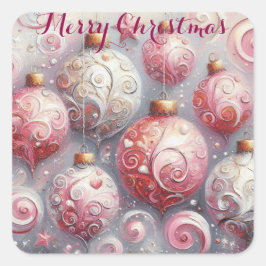 Adesivo Quadrado Enfeites de natal Impressionistas Whimsical Rosa