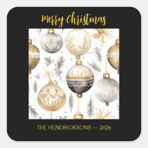 Adesivo Quadrado Enfeites de natal pretos prateados Dourados