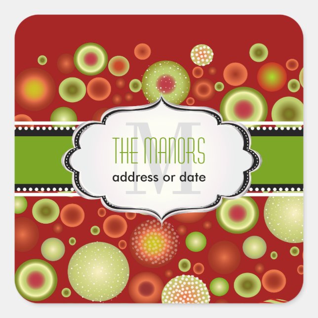 Adesivo Quadrado Enfeites de natal Verdes+Vermelhos PixDezines (Frente)