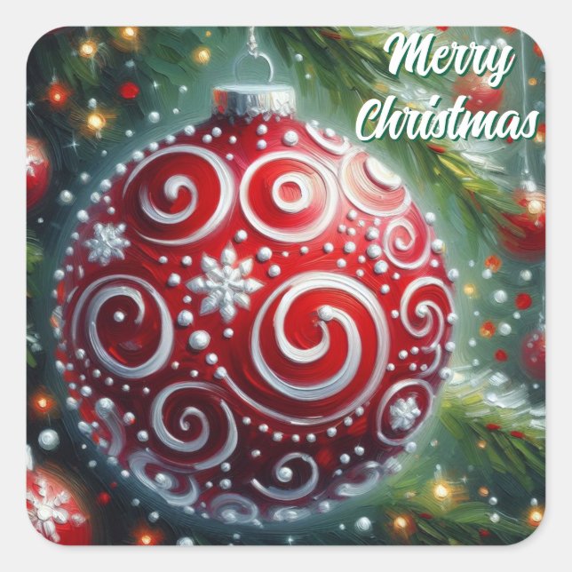 Adesivo Quadrado Enfeites de natal Whimsic Vermelho Cabeça Branca (Frente)