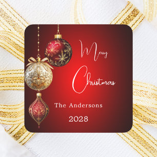 Adesivo Quadrado Enfeites dourados vermelhos de Natal