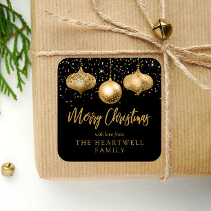 Adesivo Quadrado Enfeites Glam Black Gold Feliz Natal Script