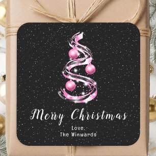 Adesivo Quadrado Enfeites Rosa e Preto Feliz Natal