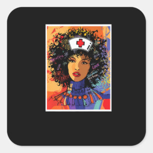 Adesivo Quadrado Enfermeira Afro Negra Mês da História Negra Afro-A