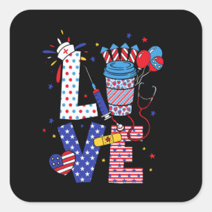 Adesivo Quadrado Enfermeira Americana Top de Limpeza do 4 de Julho