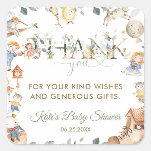 Adesivo Quadrado Enfermeira Chic Rhyme Greenery Chá de fraldas Boy 