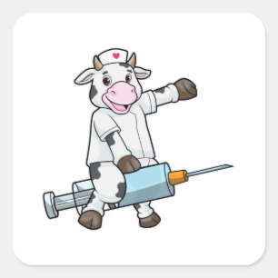 Adesivo Quadrado Enfermeira com Coração e Seringa