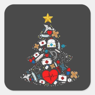 Adesivo Quadrado Enfermeira da Árvore de Natal do Departamento de E