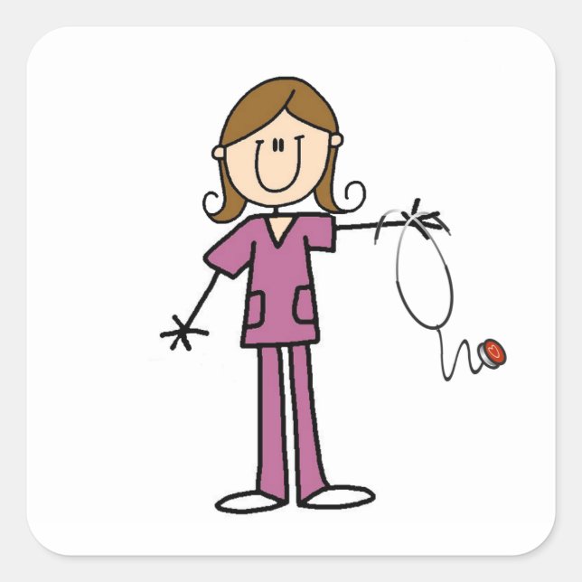 Adesivo Quadrado Enfermeira de Figura de Palha Castanha (Frente)