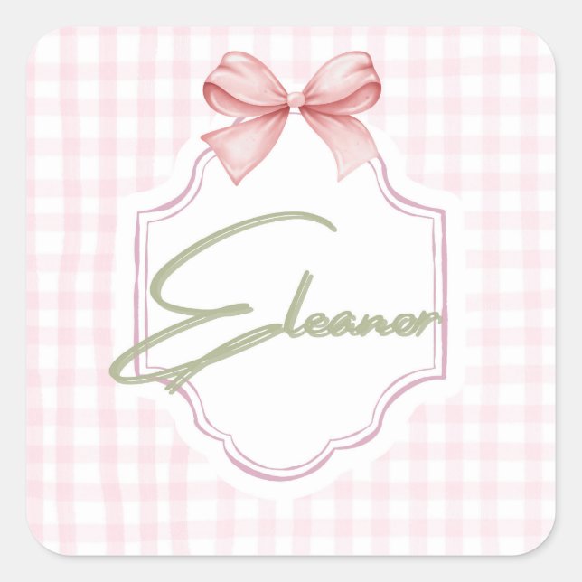 Adesivo Quadrado Enfermeira Eleanor Baby Nursery Gingham Personaliz (Frente)