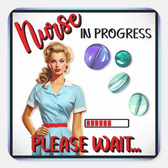 Adesivo Quadrado Enfermeira Nostálgica Enfermeira Em Andamento (Frente)