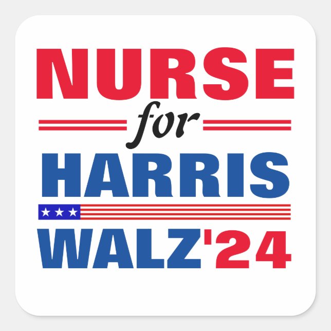 Adesivo Quadrado Enfermeira para Harris Walz Red Blue (Frente)