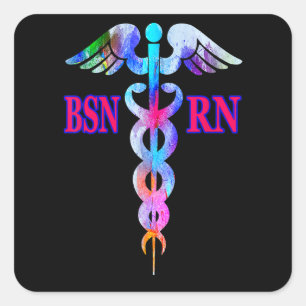 Adesivo Quadrado Enfermeira Registrada Bsn Rn Caduceu Emblema de En