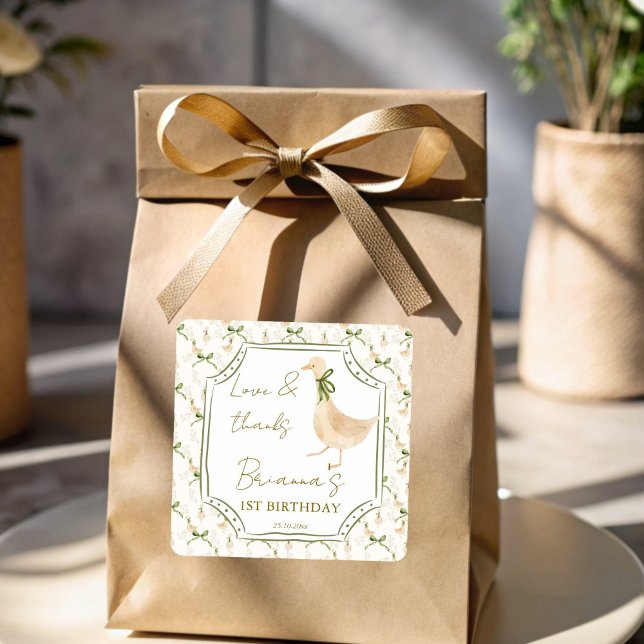 Adesivo Quadrado Enfermeiro ganso rima festa de aniversário (Goose nursery rhymes birthday party favor sticker silly goose personalized favor stickers)