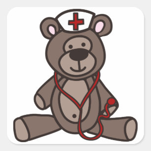 Adesivo Quadrado Enfermeiro Urso