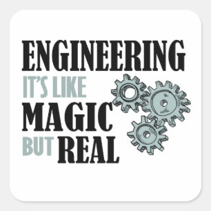 Adesivo Quadrado Engenharia - É como Magia, mas Real