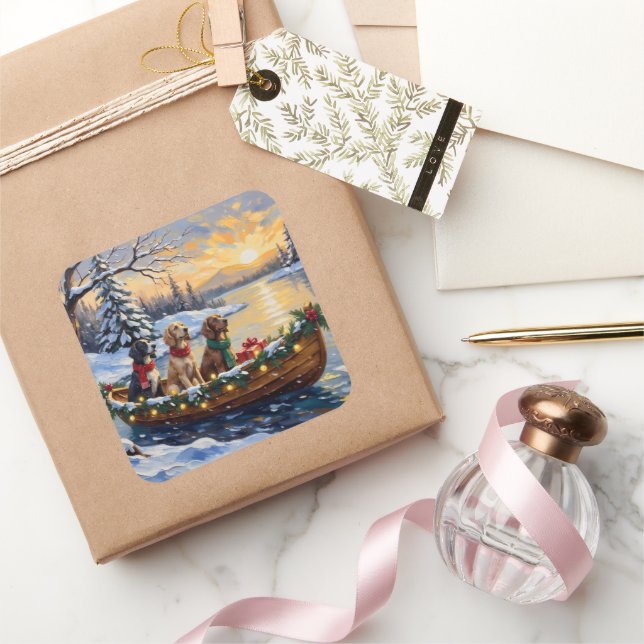 Adesivo Quadrado English Setter Christmas Boat Holiday (Presentear)