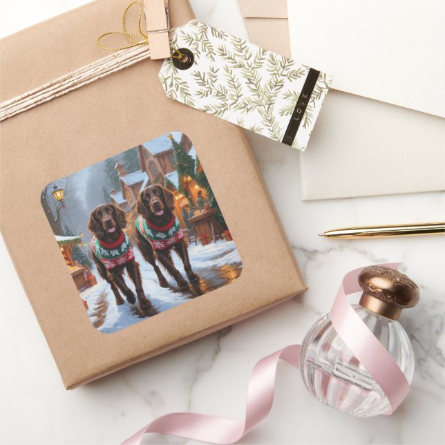 Adesivo Quadrado English Setter Dogs Christmas Snow Holiday (Presentear)