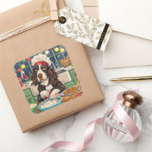 Adesivo Quadrado English Springer Spaniel Confeitaria de Feriado: F