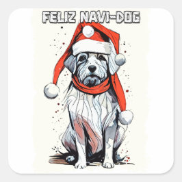 Adesivo Quadrado Engraçada citação de Natal Cachorro de Papais noei