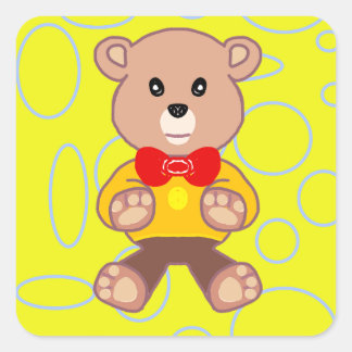 Adesivo Quadrado Engraçada Garçonete Cute-Bowtie Bear no Yellow Sti