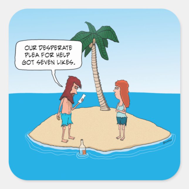 Adesivo Quadrado Engraçada mensagem da ilha do deserto (Frente)