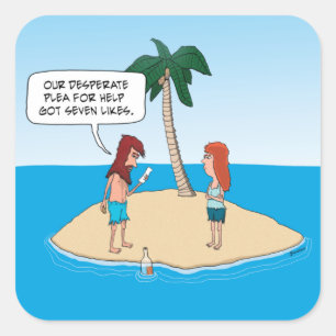 Adesivo Quadrado Engraçada mensagem da ilha do deserto em uma garra