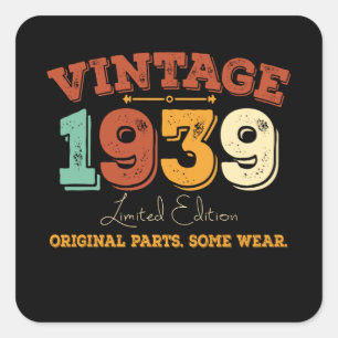 Adesivo Quadrado Engraçado 1939 Vintage, 86 anos, Presente de anive