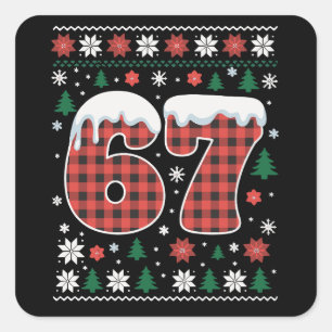 Adesivo Quadrado Engraçado 67 Seis Sete Meme Cringe Natal Xadrez Ve