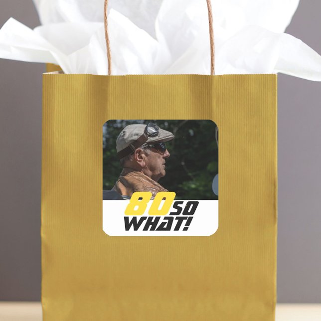 Adesivo Quadrado Engraçado 80, então, que 80 de Foto de Aniversário (Criador carregado)