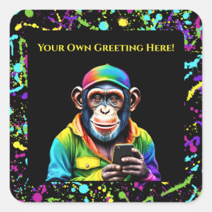Adesivo Quadrado Engraçado animal-chimpanzé com telefone