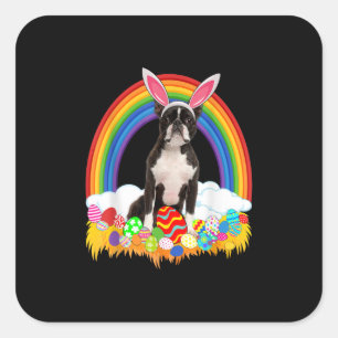 Adesivo Quadrado Engraçado Boston Terrier Páscoa de cachorro com
