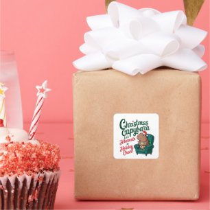 Adesivo Quadrado Engraçado Capybara Christmas Sticker